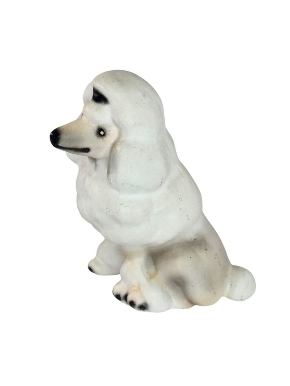 Vintage Ceramic French Poodle Dog Figurine White Shaded Bisque 2.75 Inch